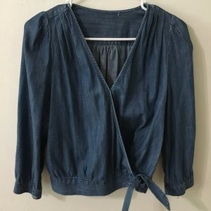 Madewell denim tie wrap long sleeve top
